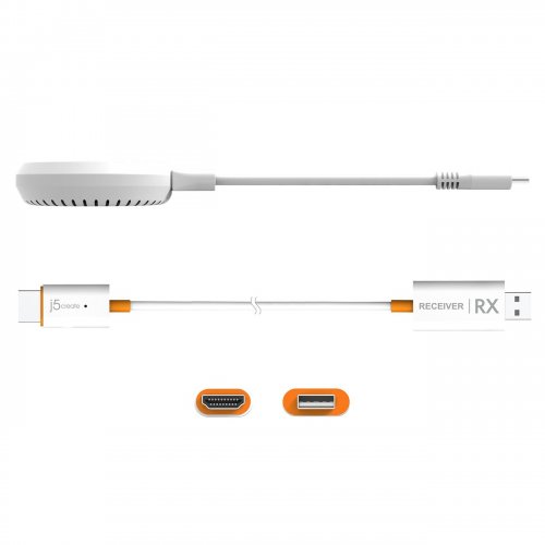 Бездротовий подовжувач J5create JVAW62 ScreenCast USB Type-C to HDMI Full HD up to 15m (JVAW62-N) White/Orange купити в Україні | Telemart фото