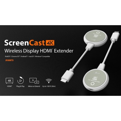 Беспроводной удлинитель J5create JVAW75 ScreenCast HDMI to HDMI 4K up to 30m (JVAW75-N) White/Gray купить в Украине | Telemart фото