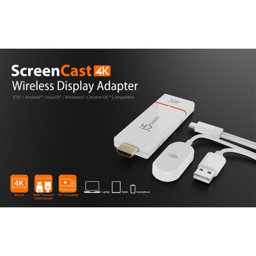 Беспроводной удлинитель J5create JVAW76 ScreenCast 4K Wireless Display Adapter (JVAW76-N) White купить в Украине | Telemart фото