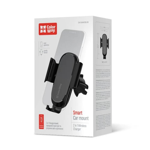 Автомобільний зарядний пристрій ColorWay Air Vent Wireless 15W (CW-CHAW038Q-BK) Black купити в Україні | Telemart фото