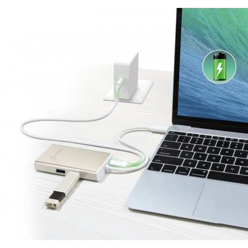 USB-хаб J5create JCA374 USB Type-C 5 in 1 (JCA374-N) Champagne Metallic купити в Україні | Telemart фото