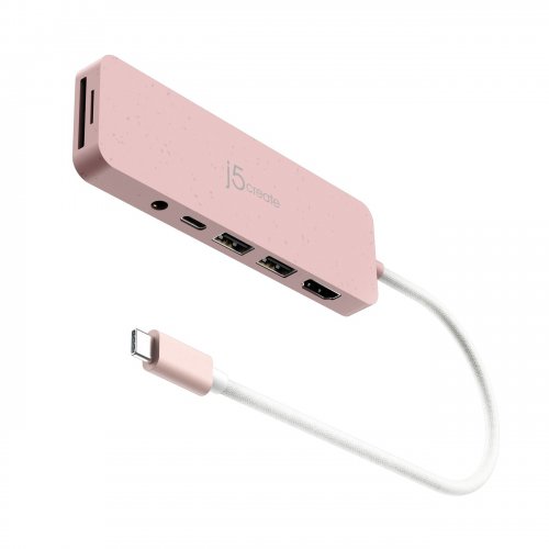 USB-хаб J5create JCD373E USB Type-C 6 in 1 (JCD373ER-N) Pink купити в Україні | Telemart фото
