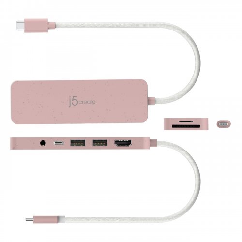 USB-хаб J5create JCD373E USB Type-C 6 in 1 (JCD373ER-N) Pink купити в Україні | Telemart фото