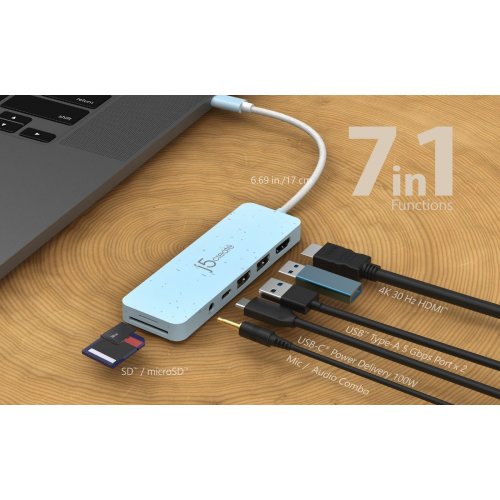 USB-хаб J5create JCD373E USB Type-C 6 in 1 (JCD373ER-N) Pink купити в Україні | Telemart фото