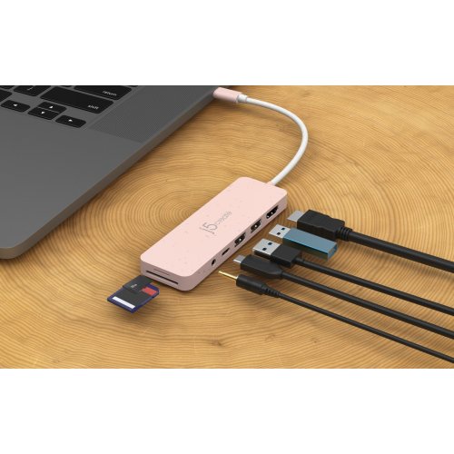 USB-хаб J5create JCD373E USB Type-C 6 in 1 (JCD373ER-N) Pink купити в Україні | Telemart фото
