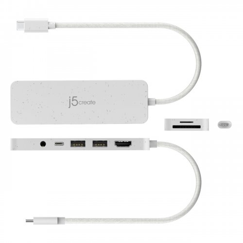 USB-хаб J5create JCD373E USB Type-C 6 in 1 (JCD373EW-N) White купити в Україні | Telemart фото