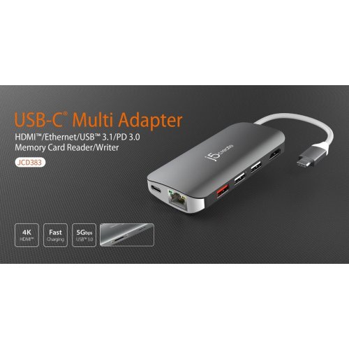 USB-хаб J5create JCD383 USB Type-C 9 in 1 (JCD383-N) Silver купити в Україні | Telemart фото