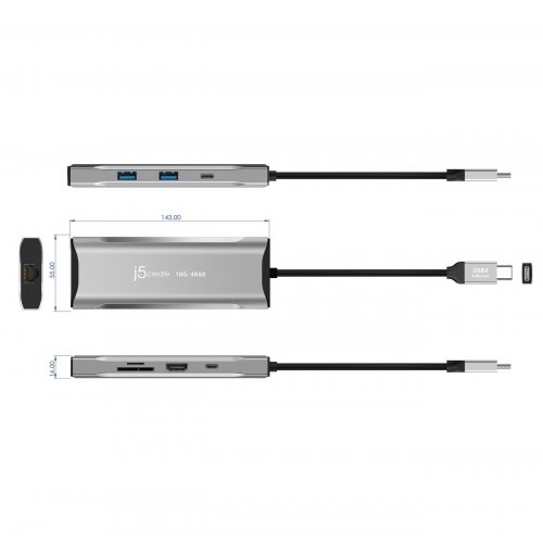 USB-хаб J5create JCD393 USB Type-C 7 in 1 (JCD393-N) Space Gray купити в Україні | Telemart фото