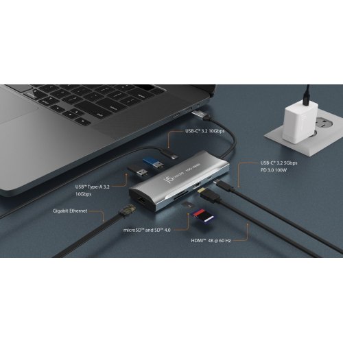 USB-хаб J5create JCD393 USB Type-C 7 in 1 (JCD393-N) Space Gray купити в Україні | Telemart фото