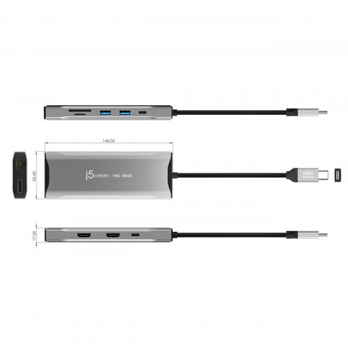 USB-хаб J5create JCD397 USB Type-C 9 in 1 (JCD397-N) Space Gray купити в Україні | Telemart фото