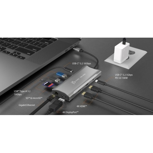 USB-хаб J5create JCD397 USB Type-C 9 in 1 (JCD397-N) Space Gray купити в Україні | Telemart фото