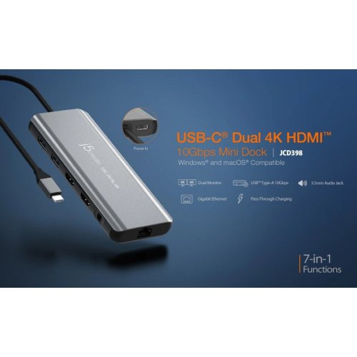USB-хаб J5create JCD398 USB Type-C 5 in 1 (JCD398-N) Grey купити в Україні | Telemart фото
