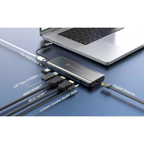 USB-хаб J5create JCD398 USB Type-C 5 in 1 (JCD398-N) Grey купити в Україні | Telemart фото