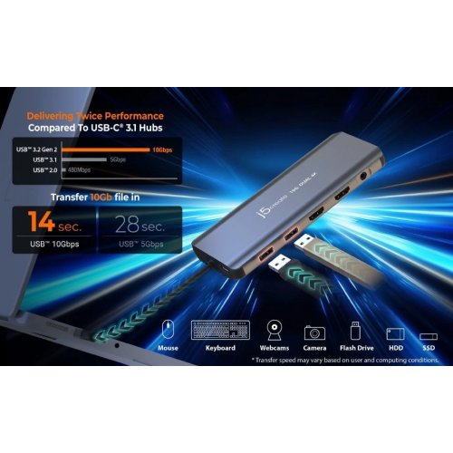 USB-хаб J5create JCD398 USB Type-C 5 in 1 (JCD398-N) Grey купити в Україні | Telemart фото
