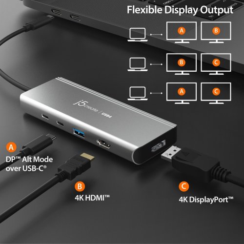 USB-хаб J5create JCD401 USB Type-C 7 in 1 (JCD401-N) Space Gray купити в Україні | Telemart фото
