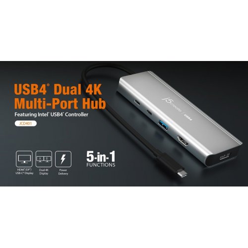 USB-хаб J5create JCD401 USB Type-C 7 in 1 (JCD401-N) Space Gray купити в Україні | Telemart фото