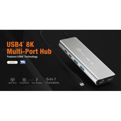 USB-хаб J5create JCD403 USB Type-C 6 in 1 (JCD403-N) Grey купити в Україні | Telemart фото