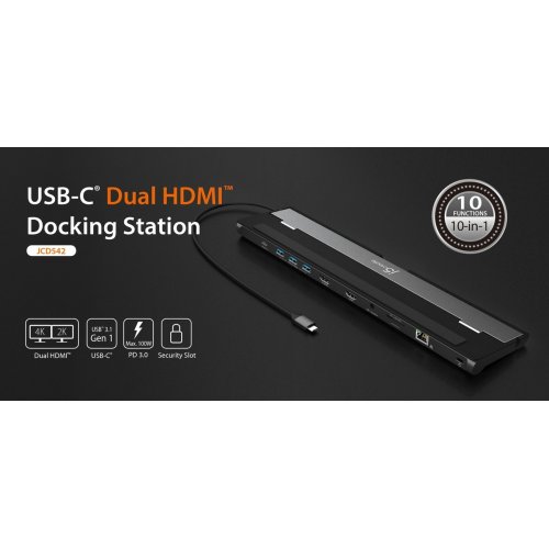 Док-станція J5create JCD542 Docking Station USB Type-C 10 in 1 (JCD542-N) Grey купити в Україні | Telemart фото
