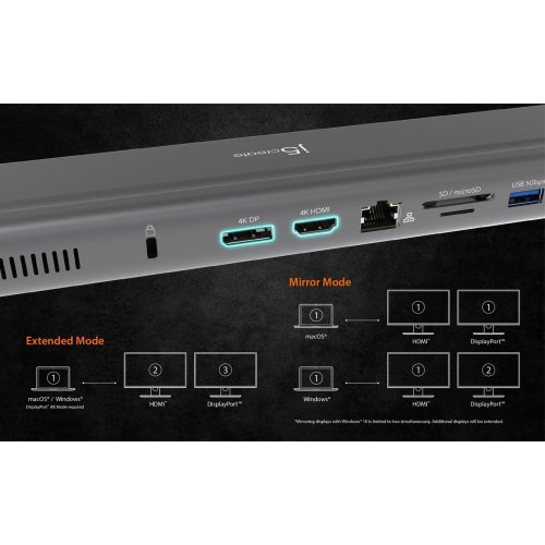 Док-станція J5create JCD552 Docking Station USB Type-C 12 in 1 (JCD552-N) Space Gray купити в Україні | Telemart фото