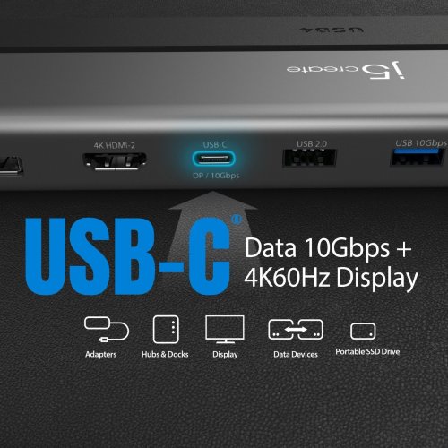 Док-станція J5create JCD554 Docking Station USB Type-C 12 in 1 (JCD554-N) Space Gray купити в Україні | Telemart фото