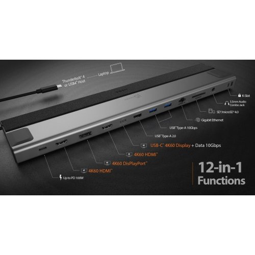 Док-станція J5create JCD554 Docking Station USB Type-C 12 in 1 (JCD554-N) Space Gray купити в Україні | Telemart фото