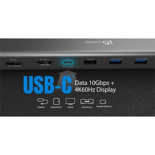 Док-станція J5create JCD554 Docking Station USB Type-C 12 in 1 (JCD554-N) Space Gray купити в Україні | Telemart фото