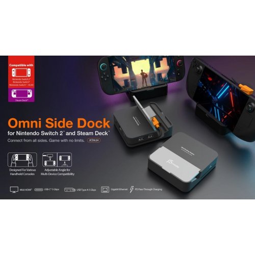 Док-станція J5create JCD624 Docking Station for Nintendo Switch 2 / Steam Deck USB Type-C (JCD624-N) Black купити в Україні | Telemart фото