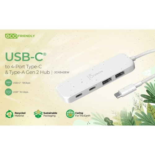 USB-хаб J5create JCH342E USB Type-C 4 in 1 (JCH342EW-N) Pure White купити в Україні | Telemart фото