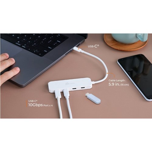 USB-хаб J5create JCH345E USB Type-C 4 in 1 (JCH345EC-N) Fresh Cyan купити в Україні | Telemart фото