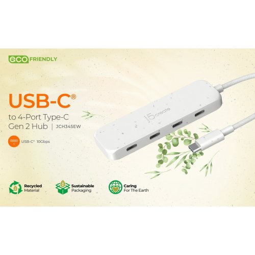 USB-хаб J5create JCH345E USB Type-C 4 in 1 (JCH345EW-N) Nature White купити в Україні | Telemart фото