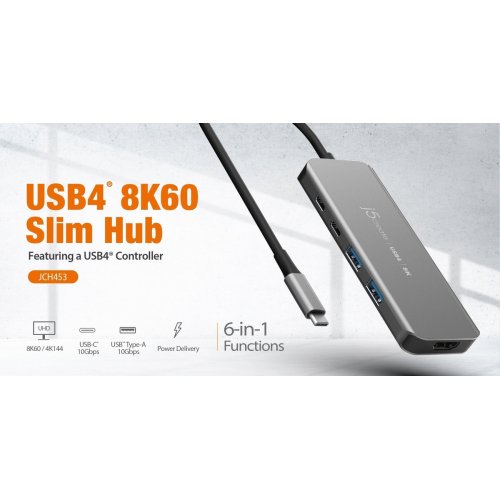 USB-хаб J5create JCH453 USB Type-C 5 in 1 (JCH453-N) Space Gray купити в Україні | Telemart фото