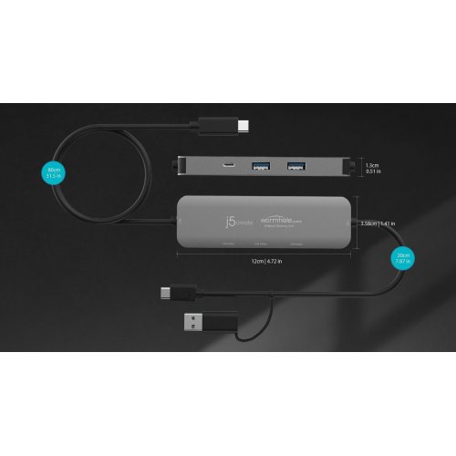 USB-хаб J5create JCH462 Wormhole Switch USB Type-C 3 in 1 (JCH462-N) Space Gray купити в Україні | Telemart фото
