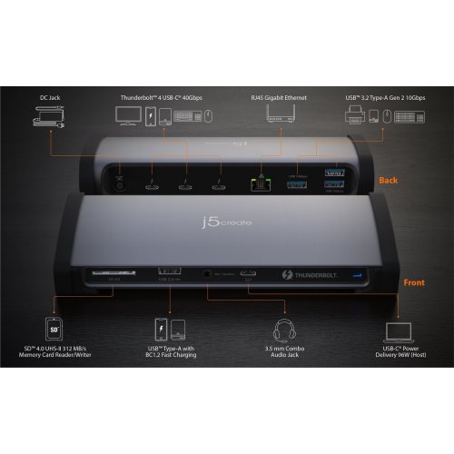 Док-станція J5create JTD562 Docking Station Thunderbolt 4 11 in 1 (JTD562-EN) Space Gray купити в Україні | Telemart фото