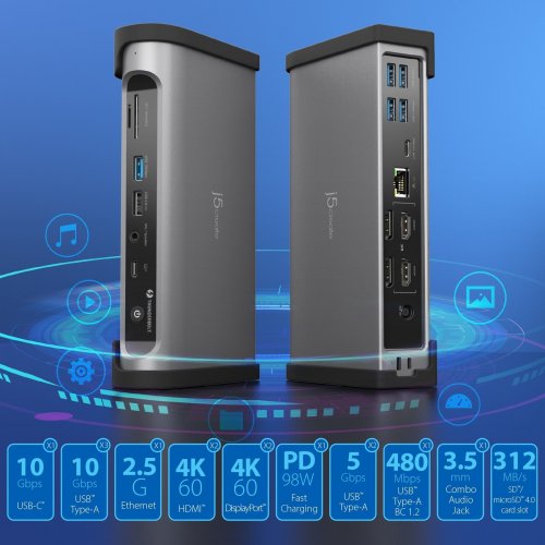 Док-станція J5create JTD568 Docking Station Thunderbolt 4 15 in 1 (JTD568-EN) Space Gray купити в Україні | Telemart фото