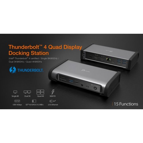 Док-станція J5create JTD568 Docking Station Thunderbolt 4 15 in 1 (JTD568-EN) Space Gray купити в Україні | Telemart фото