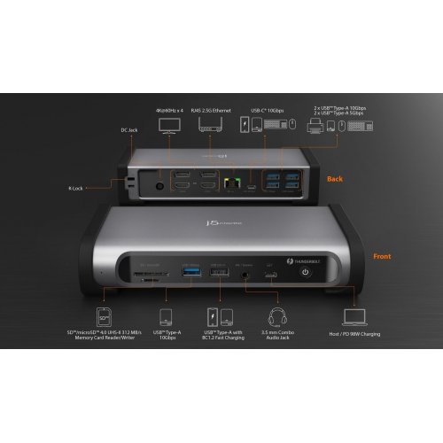 Док-станція J5create JTD568 Docking Station Thunderbolt 4 15 in 1 (JTD568-EN) Space Gray купити в Україні | Telemart фото