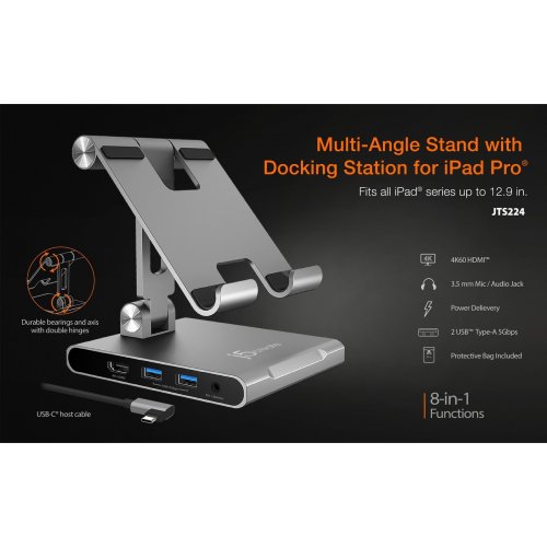 Док-станция J5create JTS224 Docking Station for iPad USB Type-C 8 in 1 (JTS224-N) Grey купить в Украине | Telemart фото