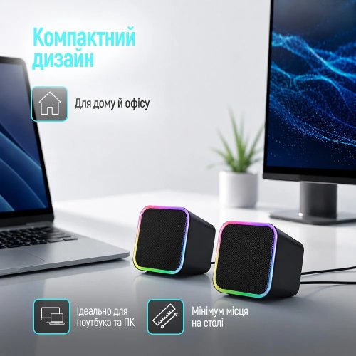 Акустическая система ColorWay Cubix 2.0 RGB USB (CW-SPU05BK) Black купить в Украине | Telemart фото