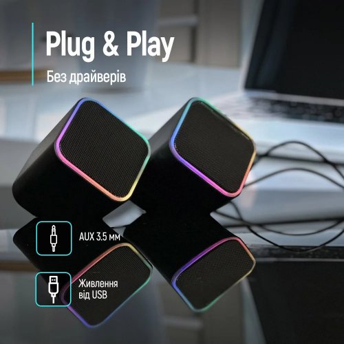 Акустическая система ColorWay Cubix 2.0 RGB USB (CW-SPU05BK) Black купить в Украине | Telemart фото