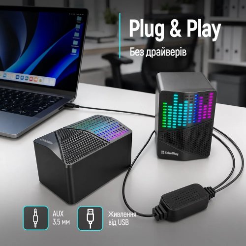 Акустична система ColorWay SoundWave 2.0 RGB USB (CW-SPU06BK) Black купити в Україні | Telemart фото