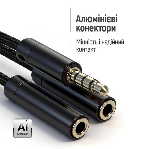 Розгалужувач ColorWay 3.5mm AM to 2 x 3.5mm AF 0.28m (CW-AD-J2FJ) Black купити в Україні | Telemart фото