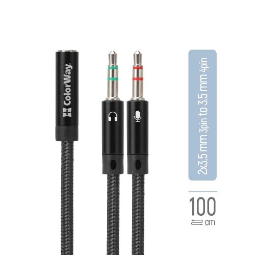 Розгалужувач ColorWay 3.5mm AF to 2 x 3.5mm AM 1m (CW-AD-J2MJ) Black купити в Україні | Telemart фото