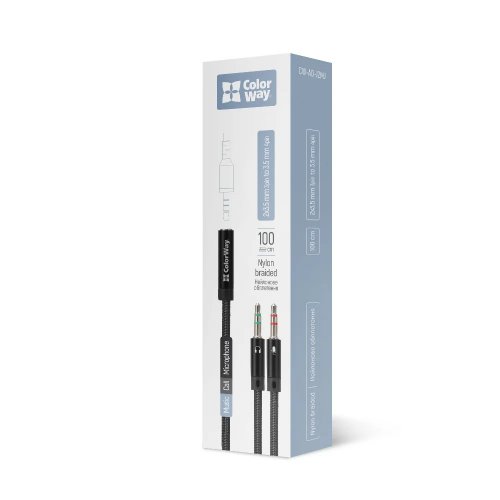 Розгалужувач ColorWay 3.5mm AF to 2 x 3.5mm AM 1m (CW-AD-J2MJ) Black купити в Україні | Telemart фото