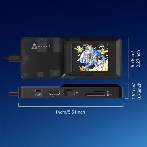 USB-хаб Ajazz AKP01E USB Type-C 8 in 1 (AKP01E-B) Black купити в Україні | Telemart фото