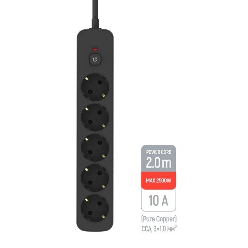 Мережевий фільтр ColorWay 2 м 5 розеток (CW-PSEA1052BK) Black купити в Україні | Telemart фото