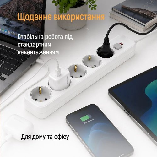Мережевий фільтр ColorWay 2 м 5 розеток (CW-PSEA1052W) White купити в Україні | Telemart фото