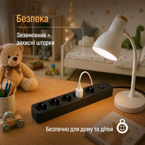 Мережевий фільтр ColorWay 5 м 5 розеток (CW-PSEA1055BK) Black купити в Україні | Telemart фото