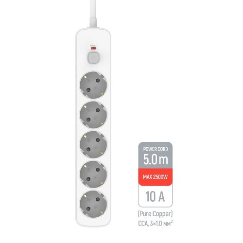 Мережевий фільтр ColorWay 5 м 5 розеток (CW-PSEA1055W) White купити в Україні | Telemart фото