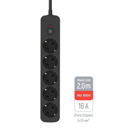 Мережевий фільтр ColorWay 2 м 5 розеток (CW-PSEA1652BK) Black купити в Україні | Telemart фото