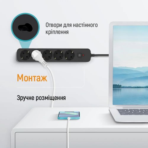 Мережевий фільтр ColorWay 5 м 5 розеток (CW-PSEA1655BK) Black купити в Україні | Telemart фото
